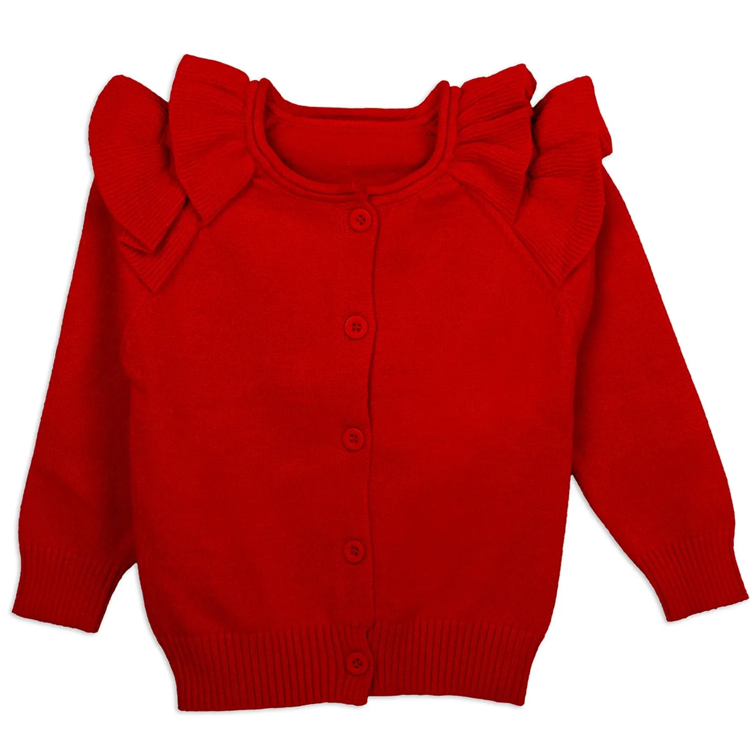 Charming Frilly Premium Full Sleeves Knitted Cardigan - Red