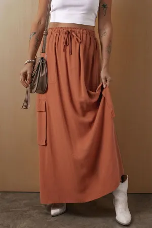 Chestnut Cargo Pocket Maxi Skirt