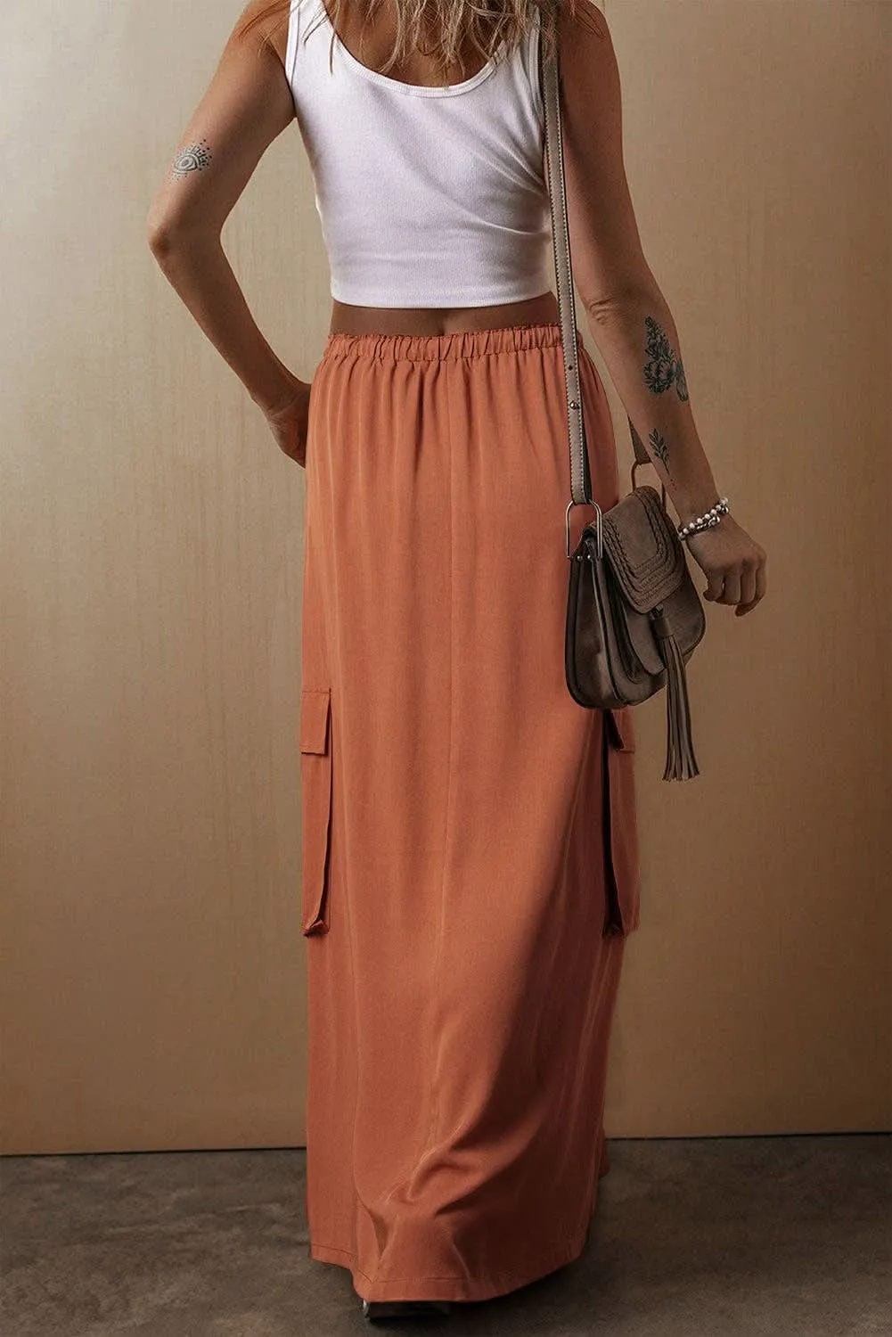 Chestnut Cargo Pocket Maxi Skirt