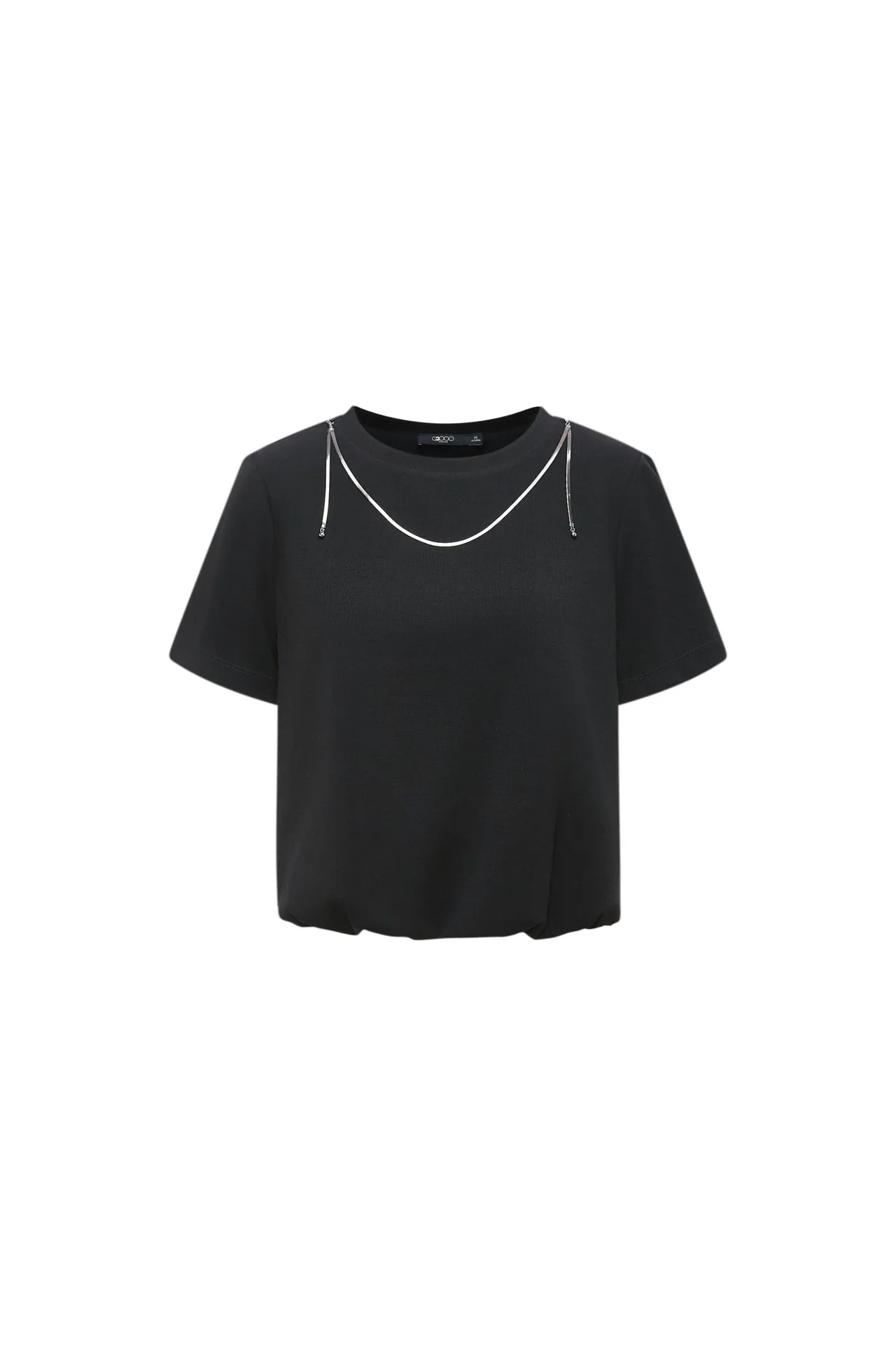 Cropped Ribbed Top with Elastic Hem