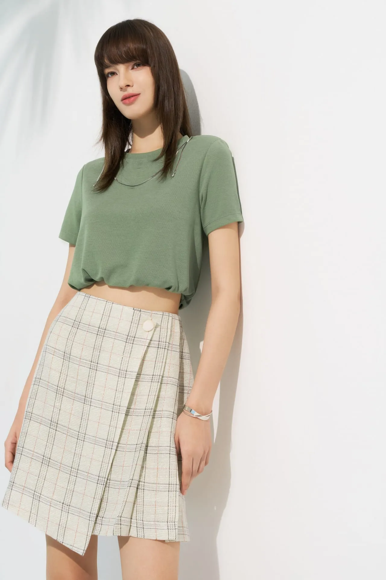 Cropped Ribbed Top with Elastic Hem