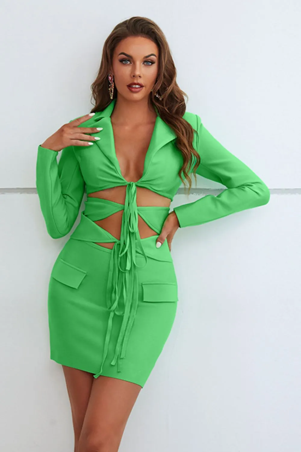 Cutout Tied Blazer and Skirt Set