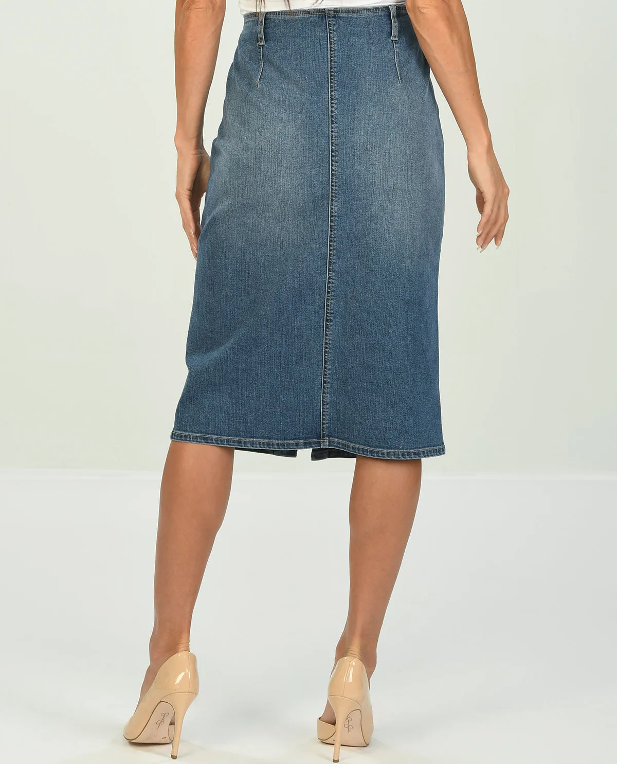 D Jeans Button Front Midi Skirt