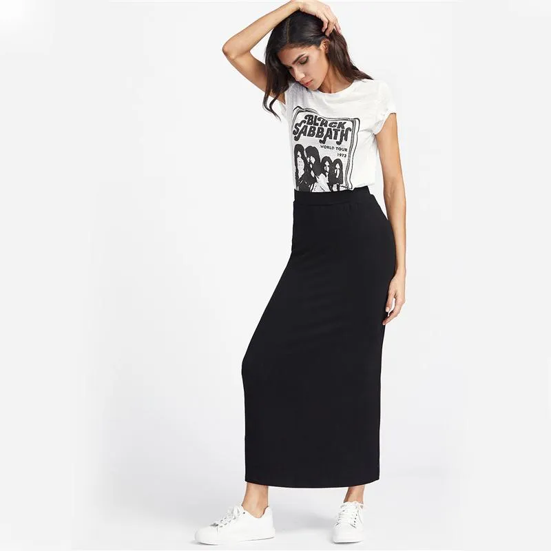 Elastic Waist Jersey Longline Casual Skirts