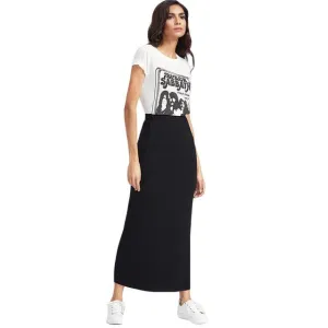 Elastic Waist Jersey Longline Casual Skirts