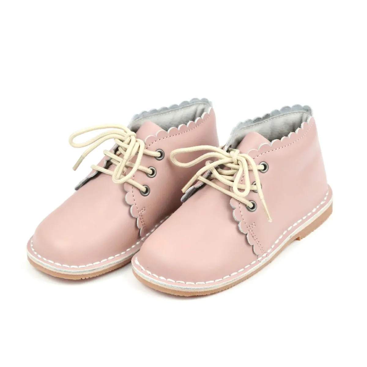 Georgie Scalloped Lace Up Boot Dusty Pink