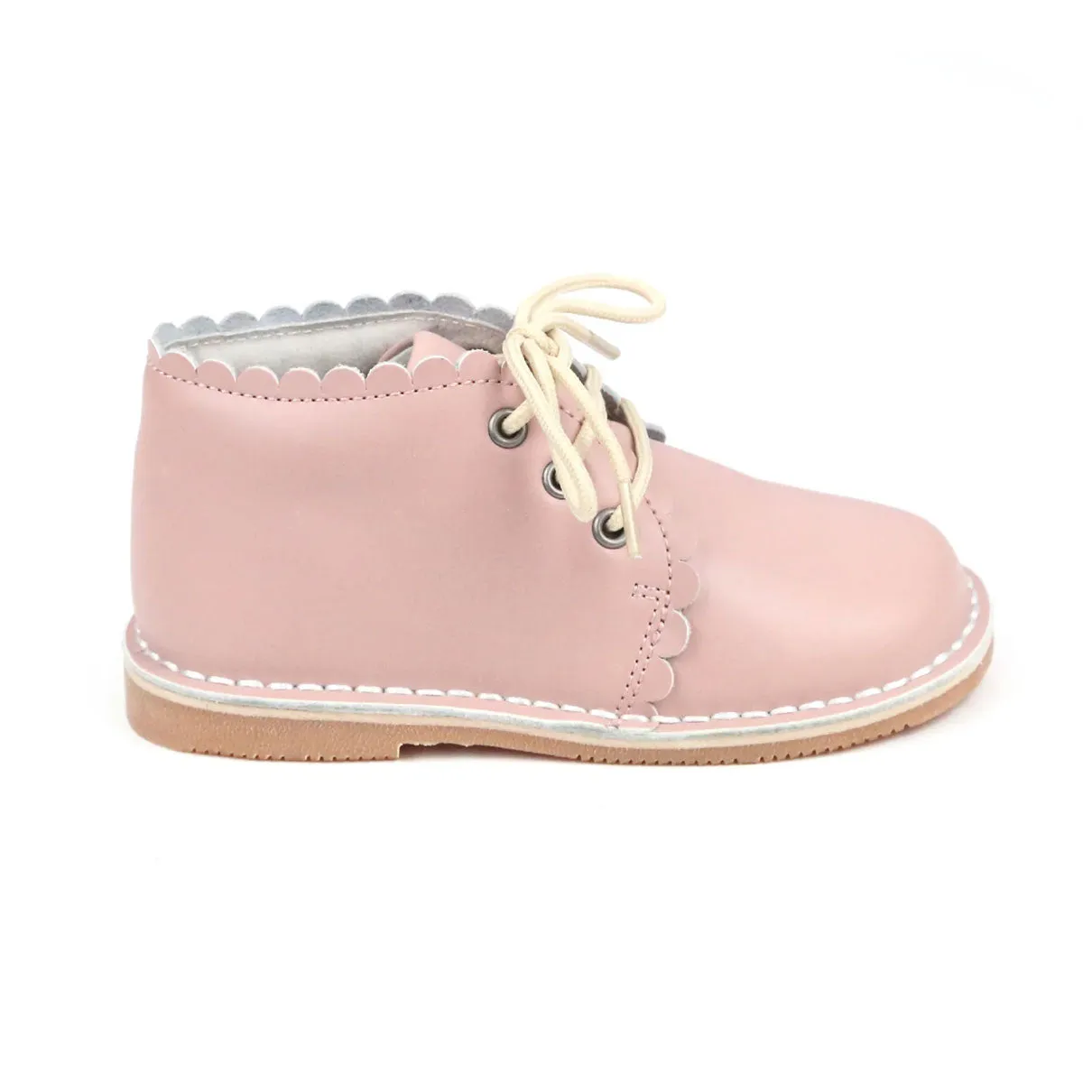 Georgie Scalloped Lace Up Boot Dusty Pink