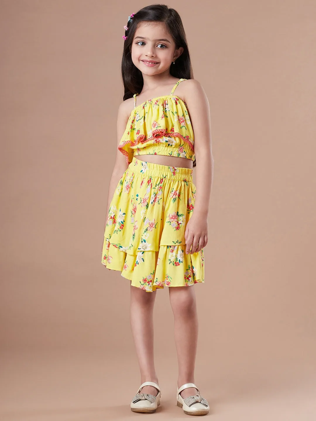 Girls Checked Sleeveless Top With Skirt - Ps Peaches