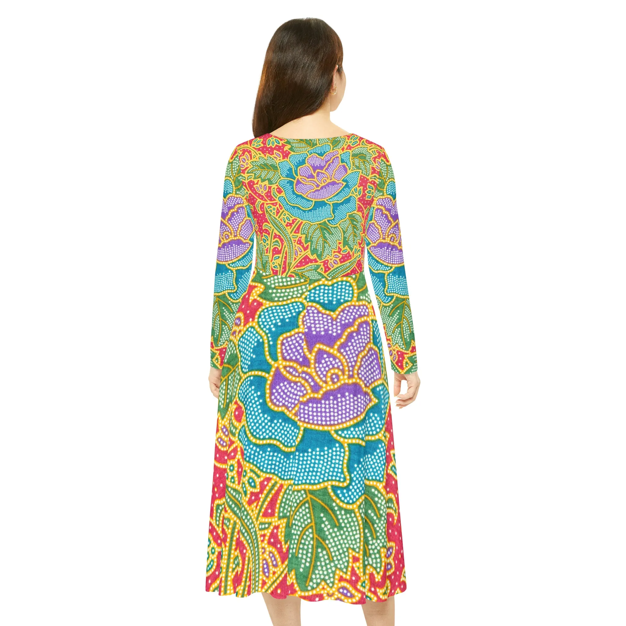 Green and red flowers - Inovax Women's Long Sleeve Dance Dress