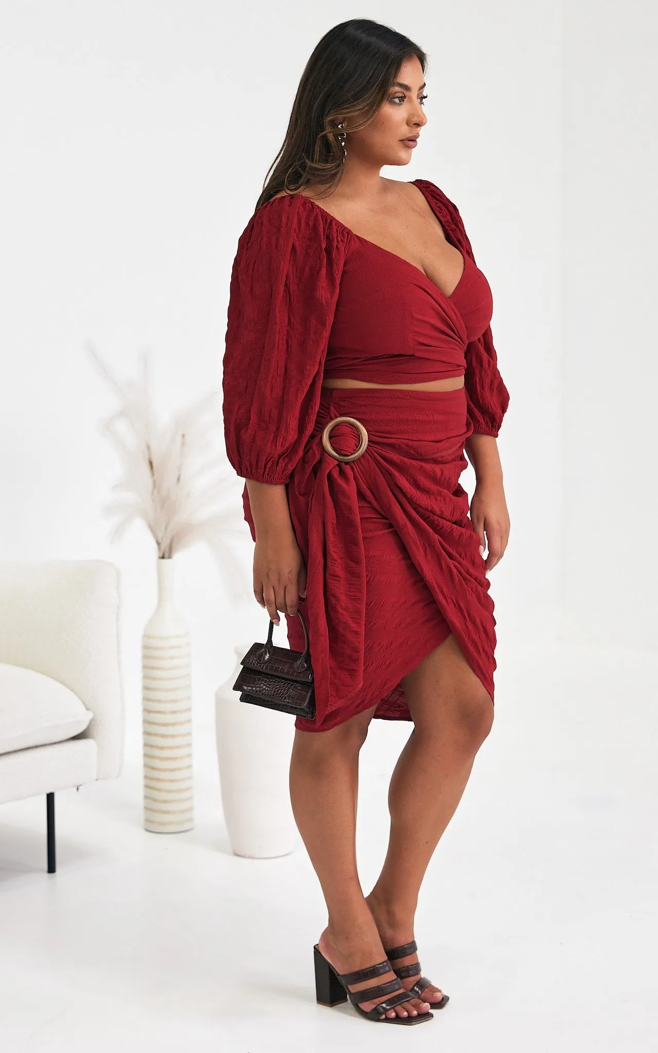 Havana Wrap Midi Skirt - Ruby Red