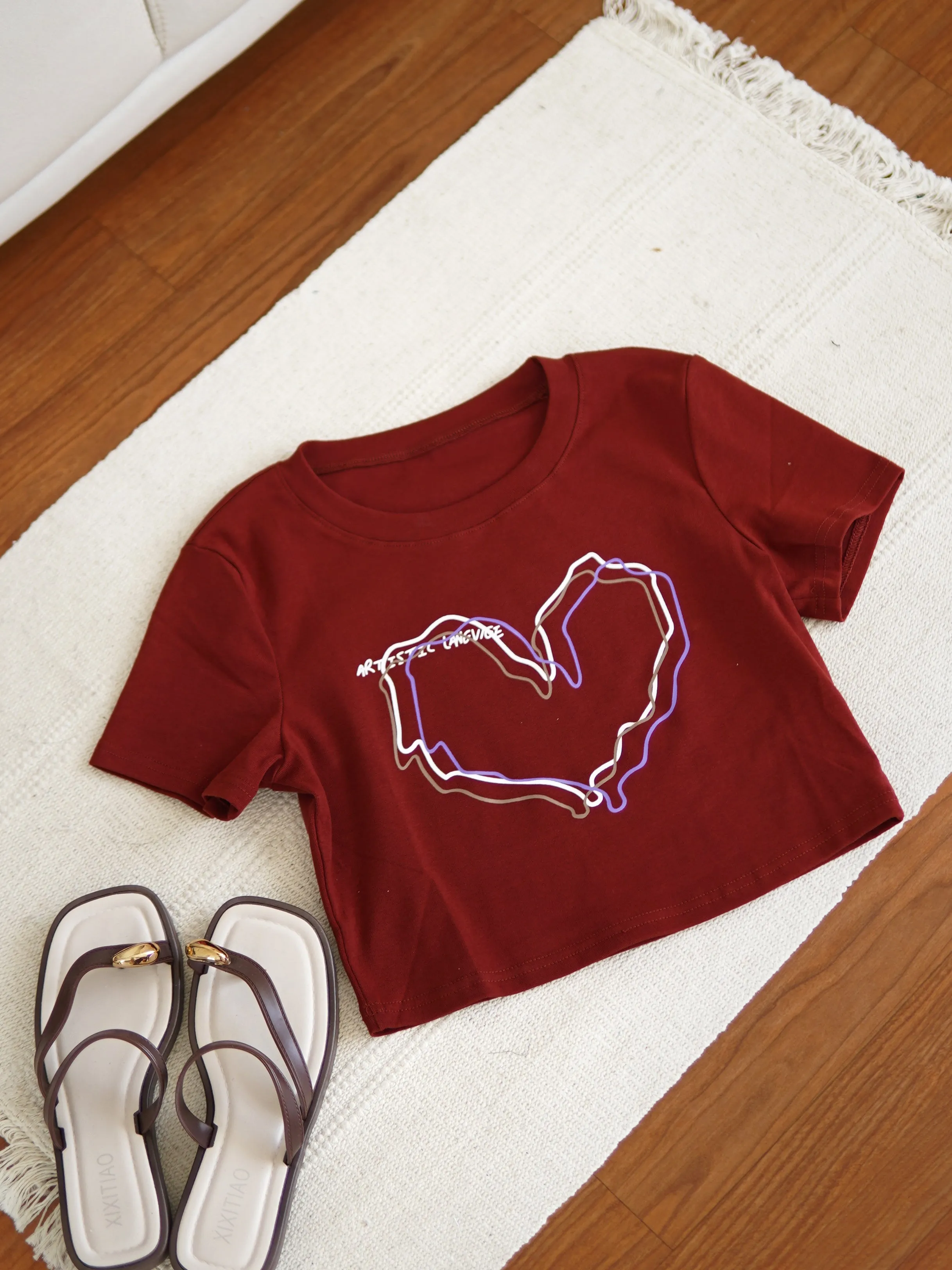 Heart-shaped Maroon Crop Top