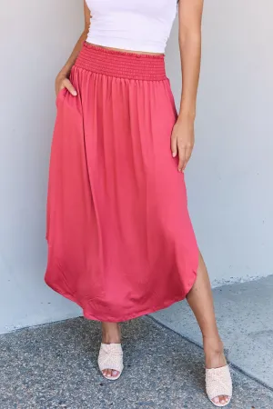 High Waist Scoop Hem Maxi Skirt in Hot Pink