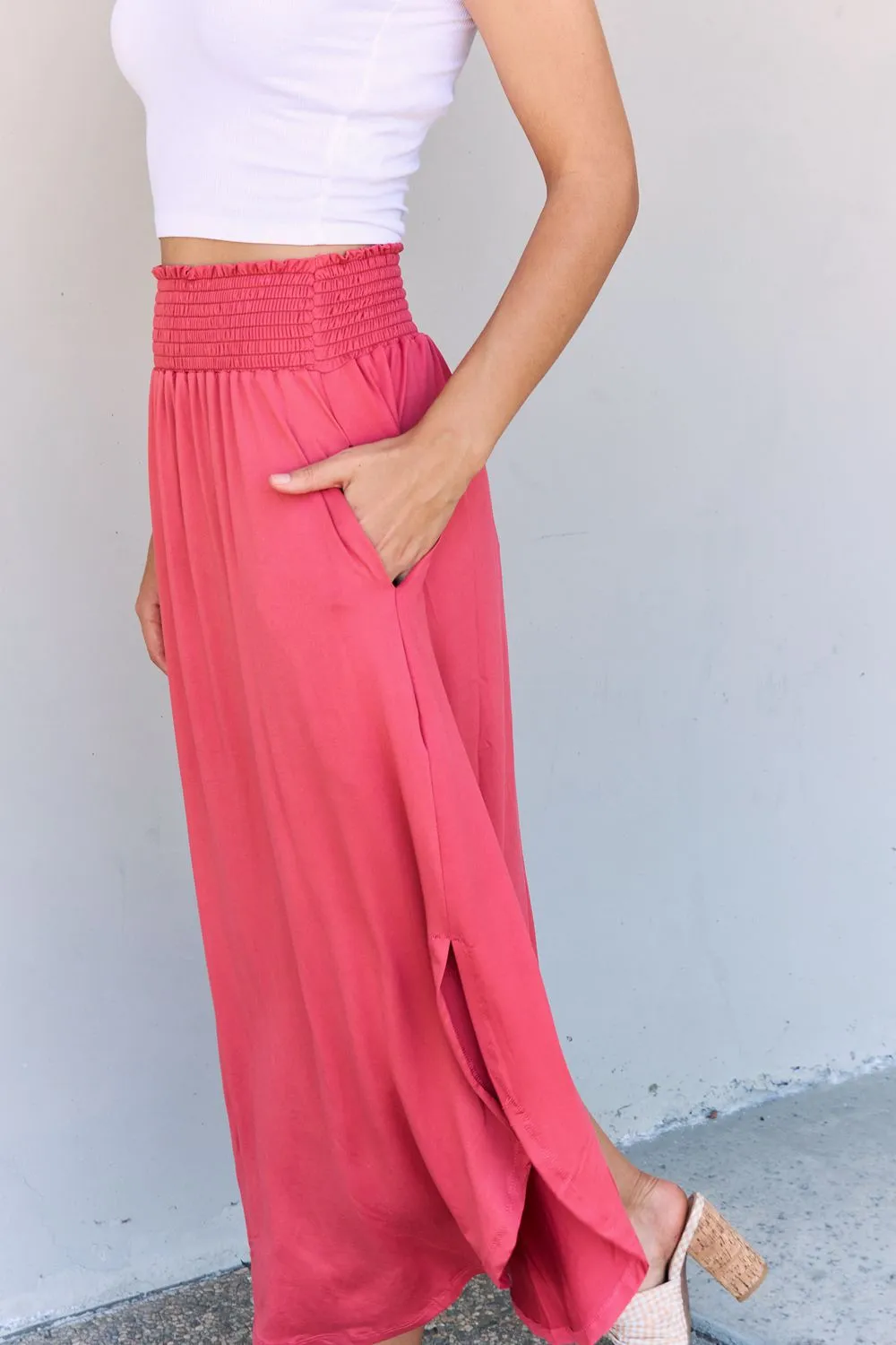 High Waist Scoop Hem Maxi Skirt in Hot Pink