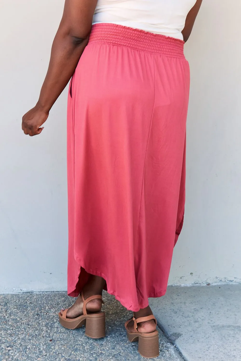 High Waist Scoop Hem Maxi Skirt in Hot Pink