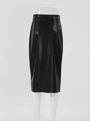 High Waisted Solid Color Split-Front Zipper Skirts Bottoms