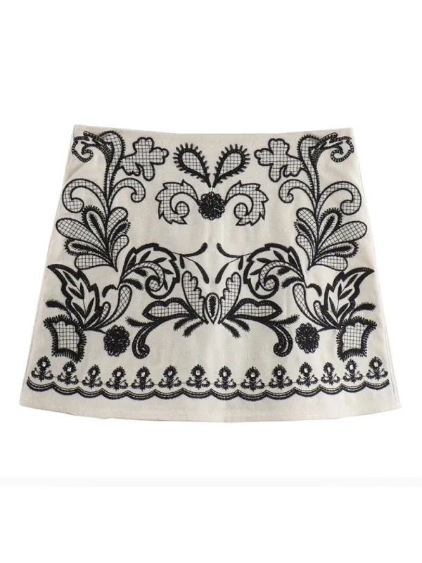 Ladies New Casual Embroidered Mini Skirt