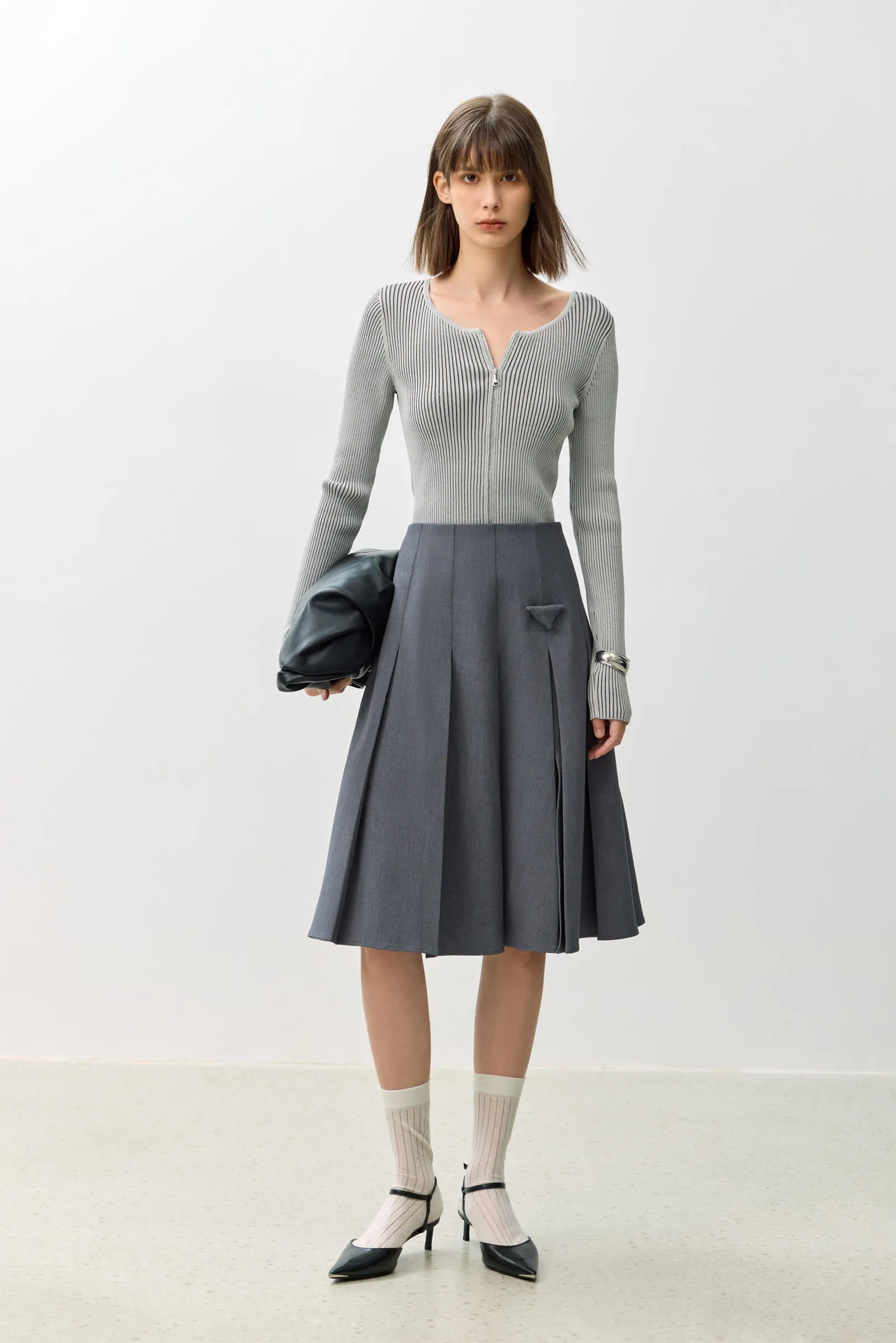 LILY Grey Pleated Skirt