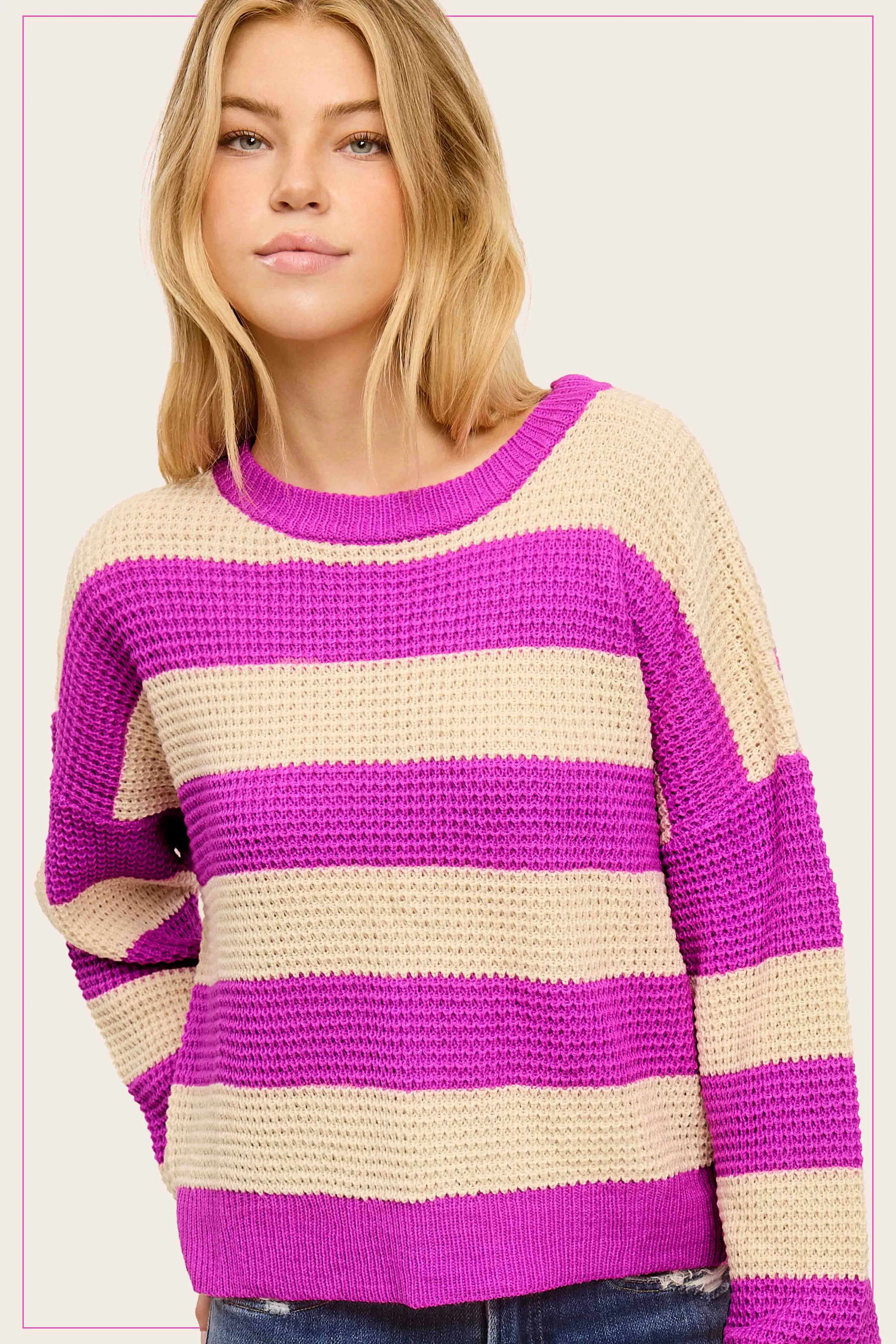 Loose Fit Striped Round Neck Long Sleeve Sweater