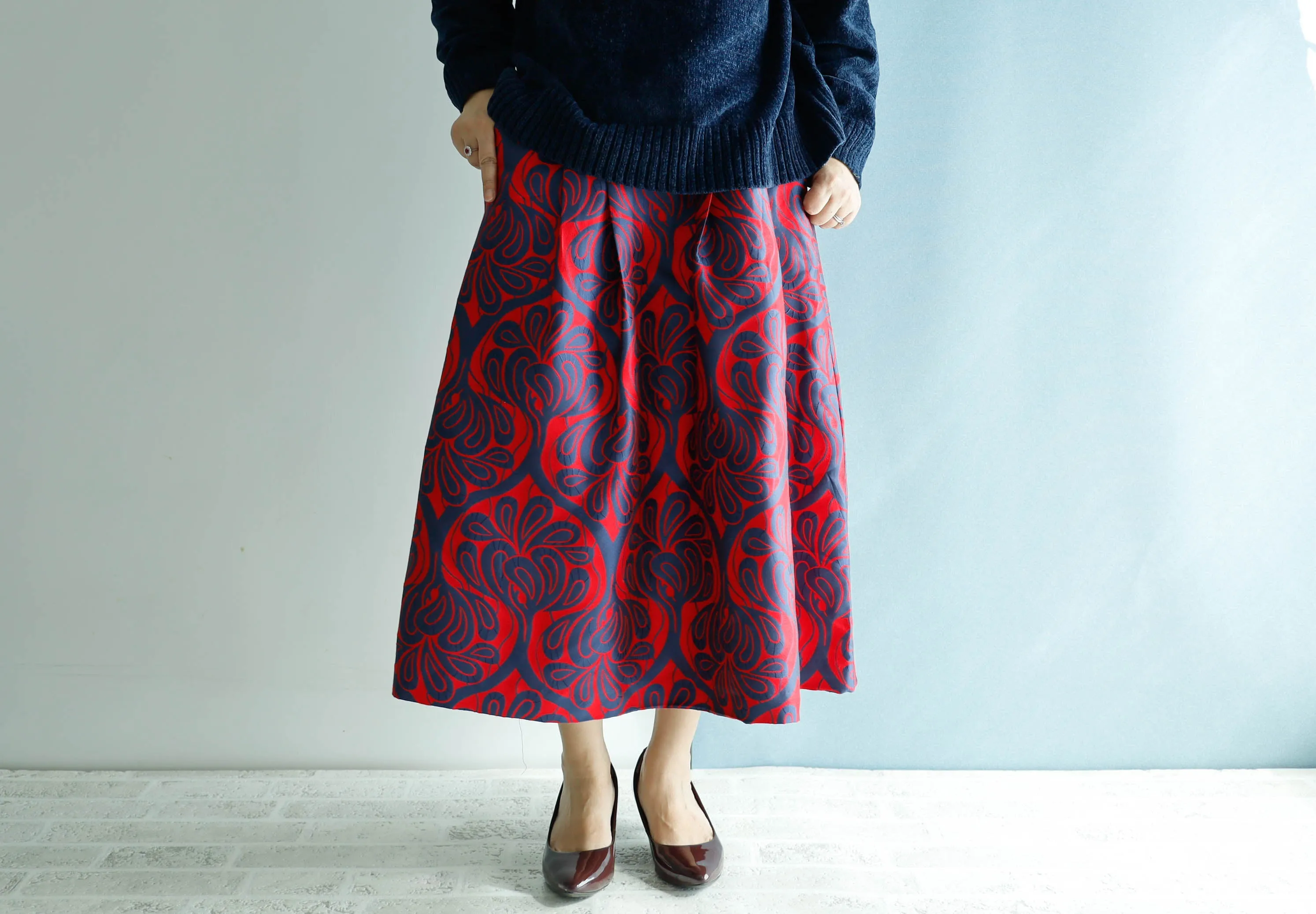 <S17C80>COVENT GARDEN WOVEN RED Skirt  -Length 80cm