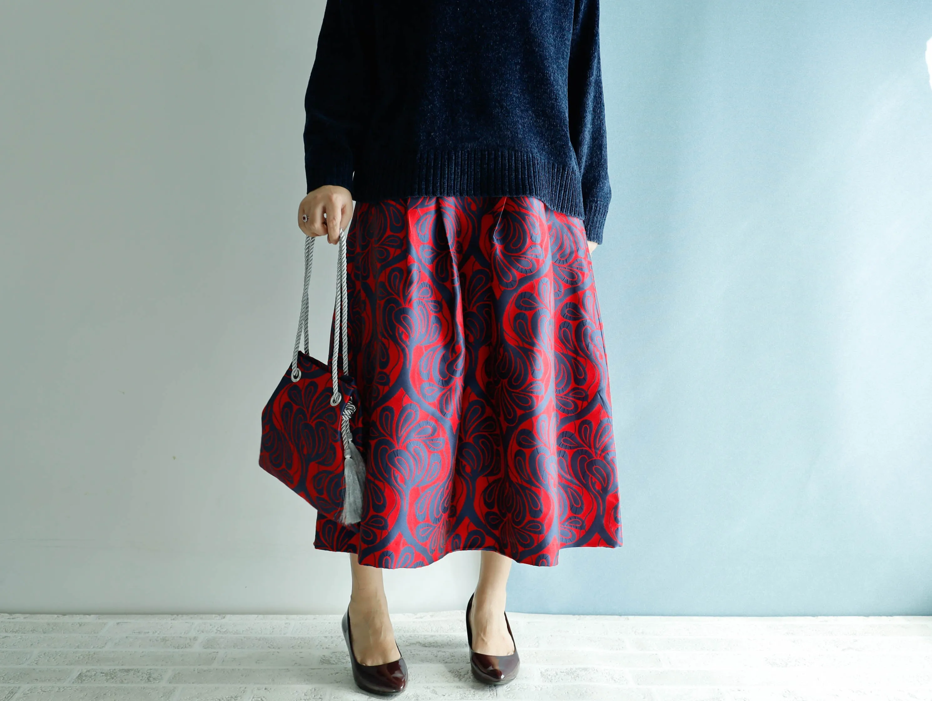 <S17C80>COVENT GARDEN WOVEN RED Skirt  -Length 80cm