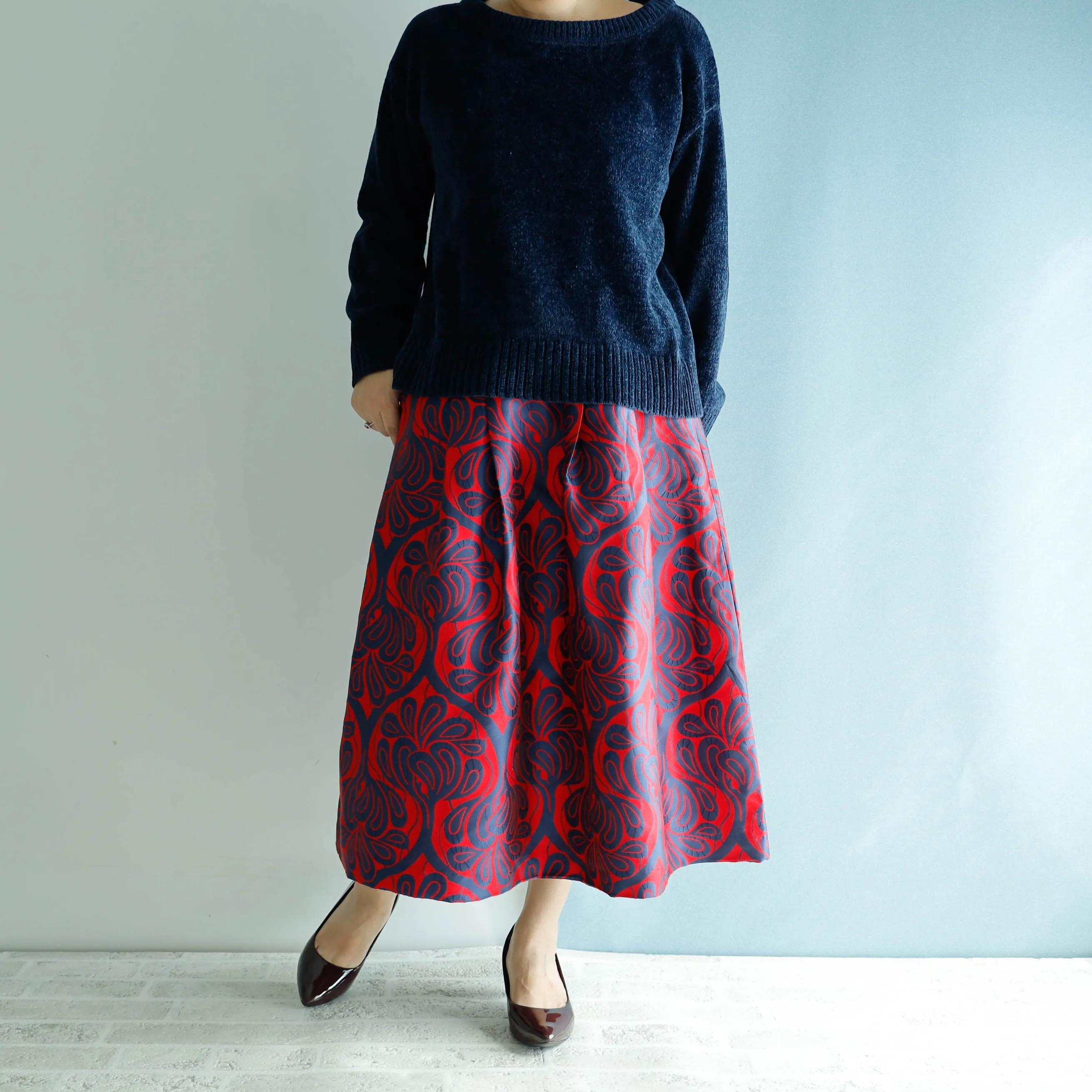 <S17C80>COVENT GARDEN WOVEN RED Skirt  -Length 80cm