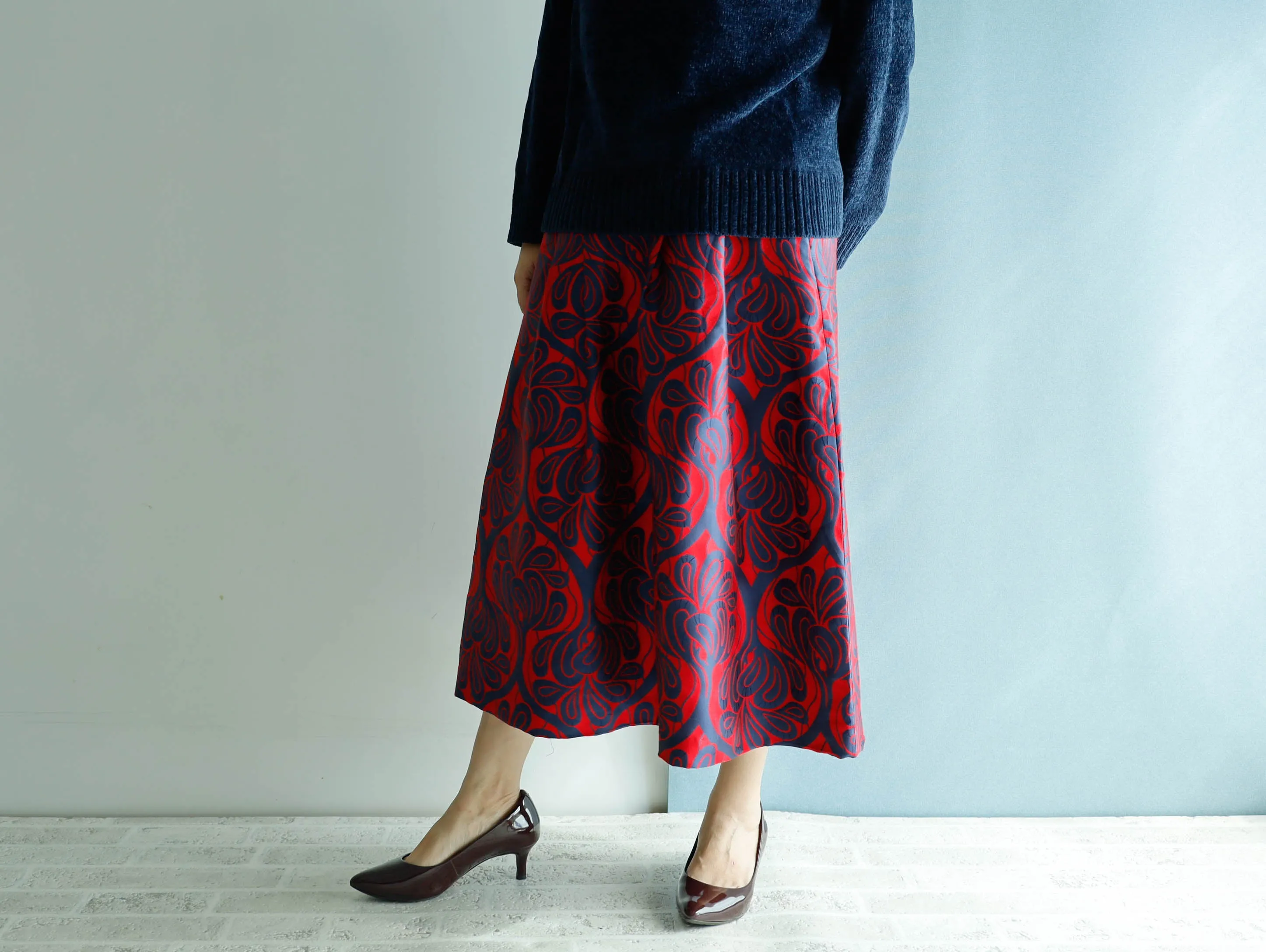 <S17C80>COVENT GARDEN WOVEN RED Skirt  -Length 80cm