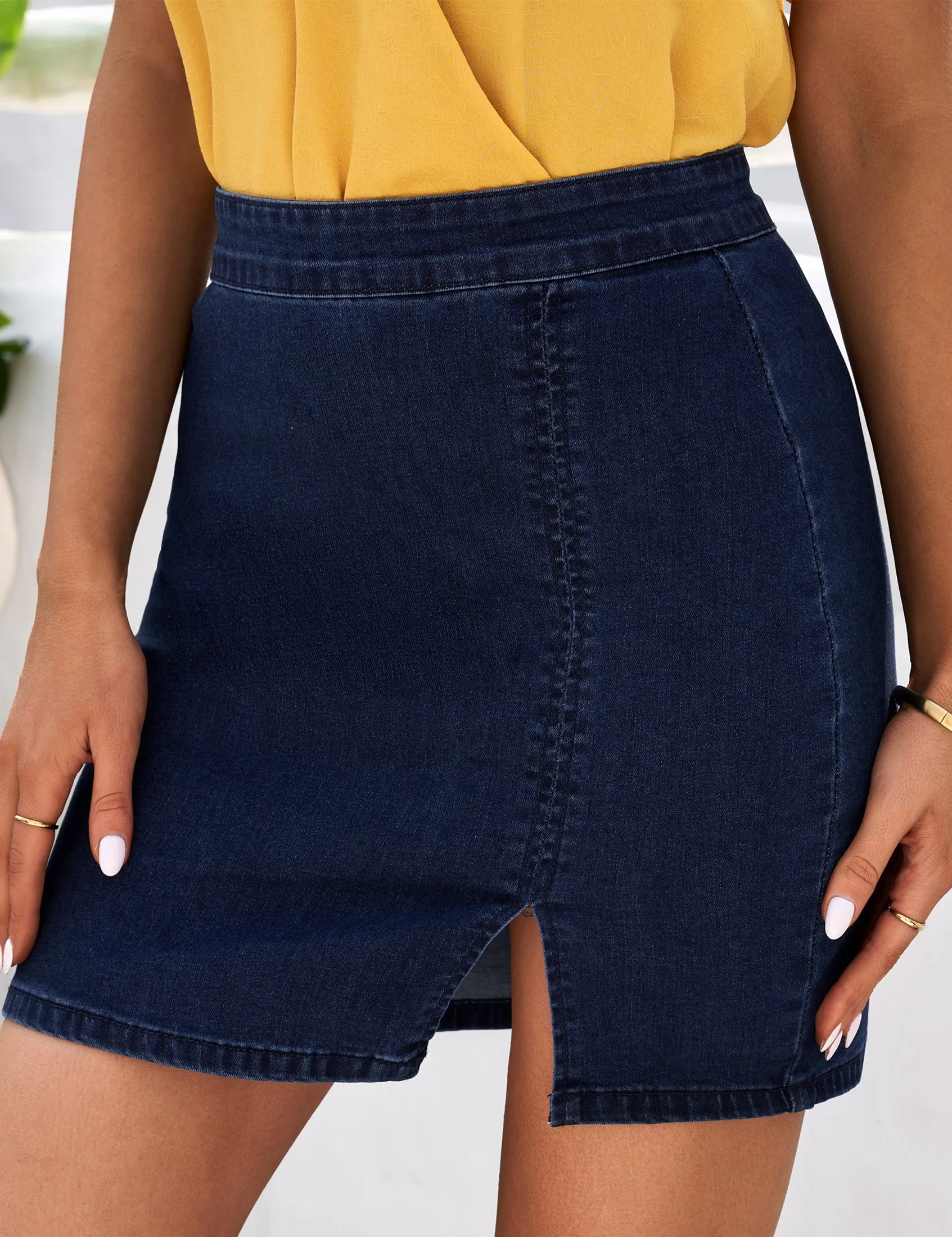 luvamia Jean Skirt for Women with Slit High Wasited Bodycon Stretch Pencil Mini Short Denim Skirts