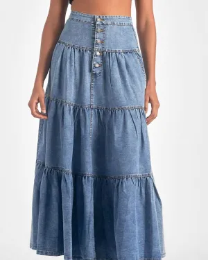 Maxi Tiered Skirt in Denim | Denim