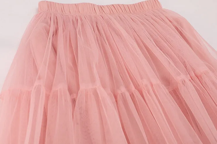 Mesh Ruffle Hem A-Line Skirt