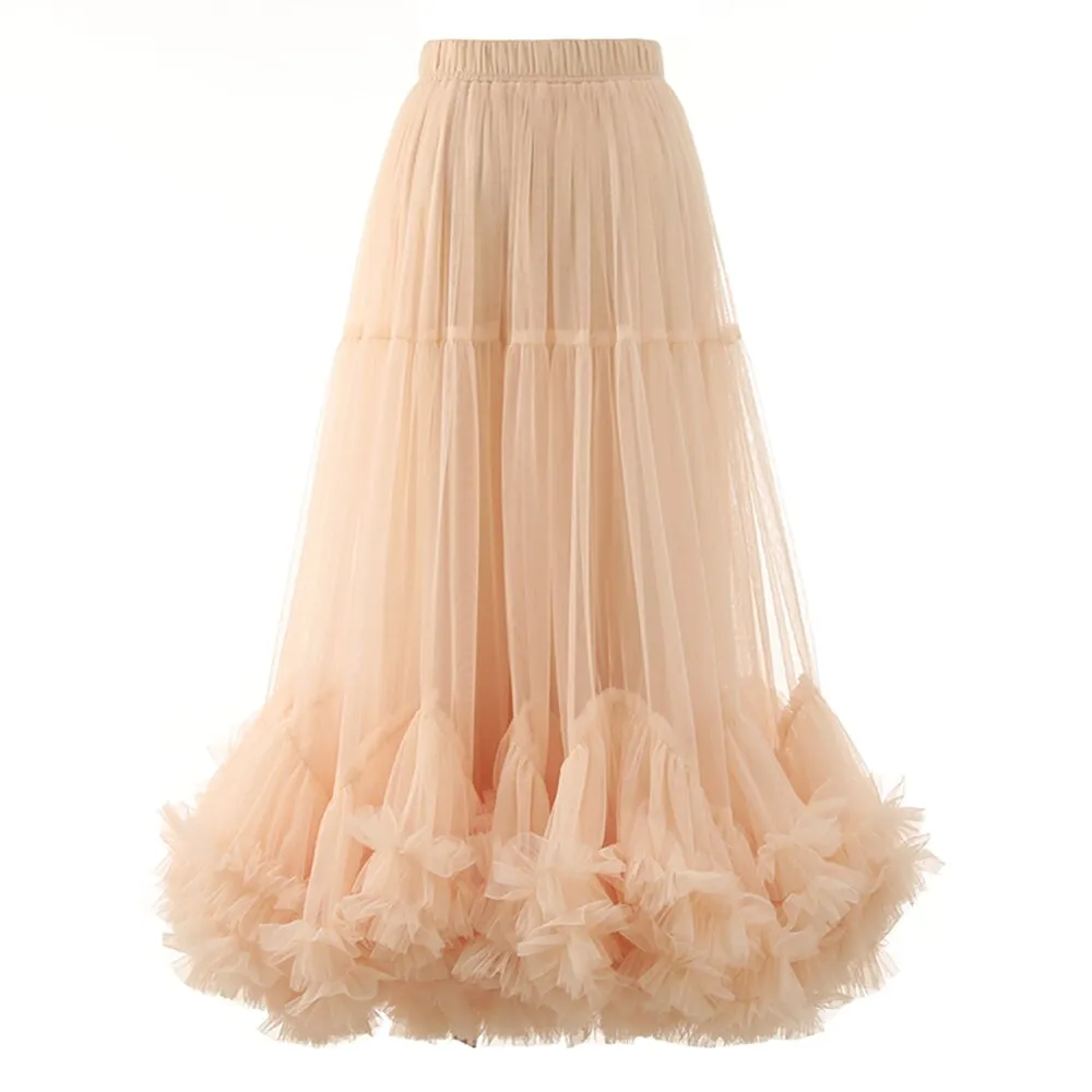 Mesh Ruffle Hem A-Line Skirt