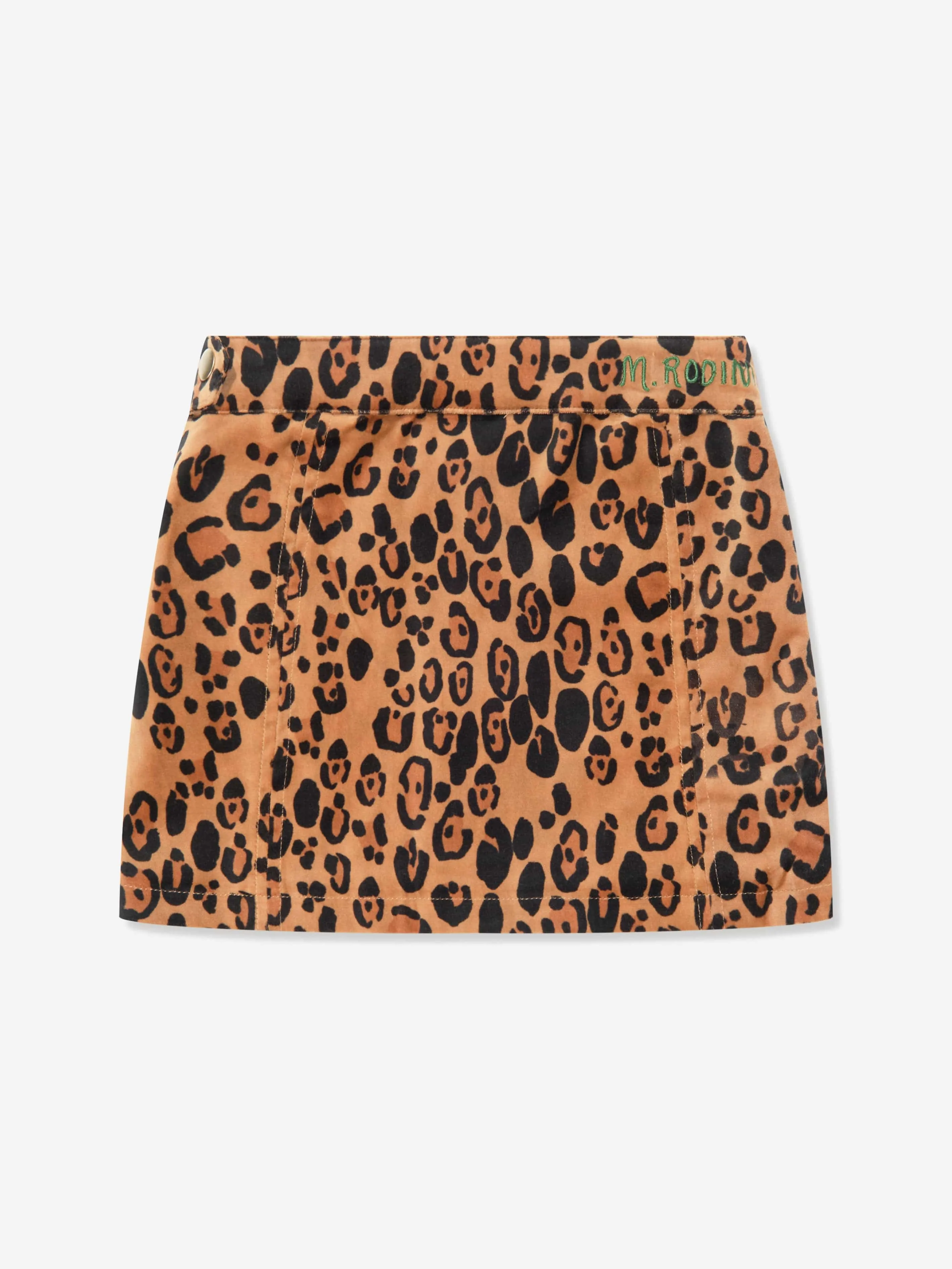 Mini Rodini Girls Leopard Velvet Skirt in Brown