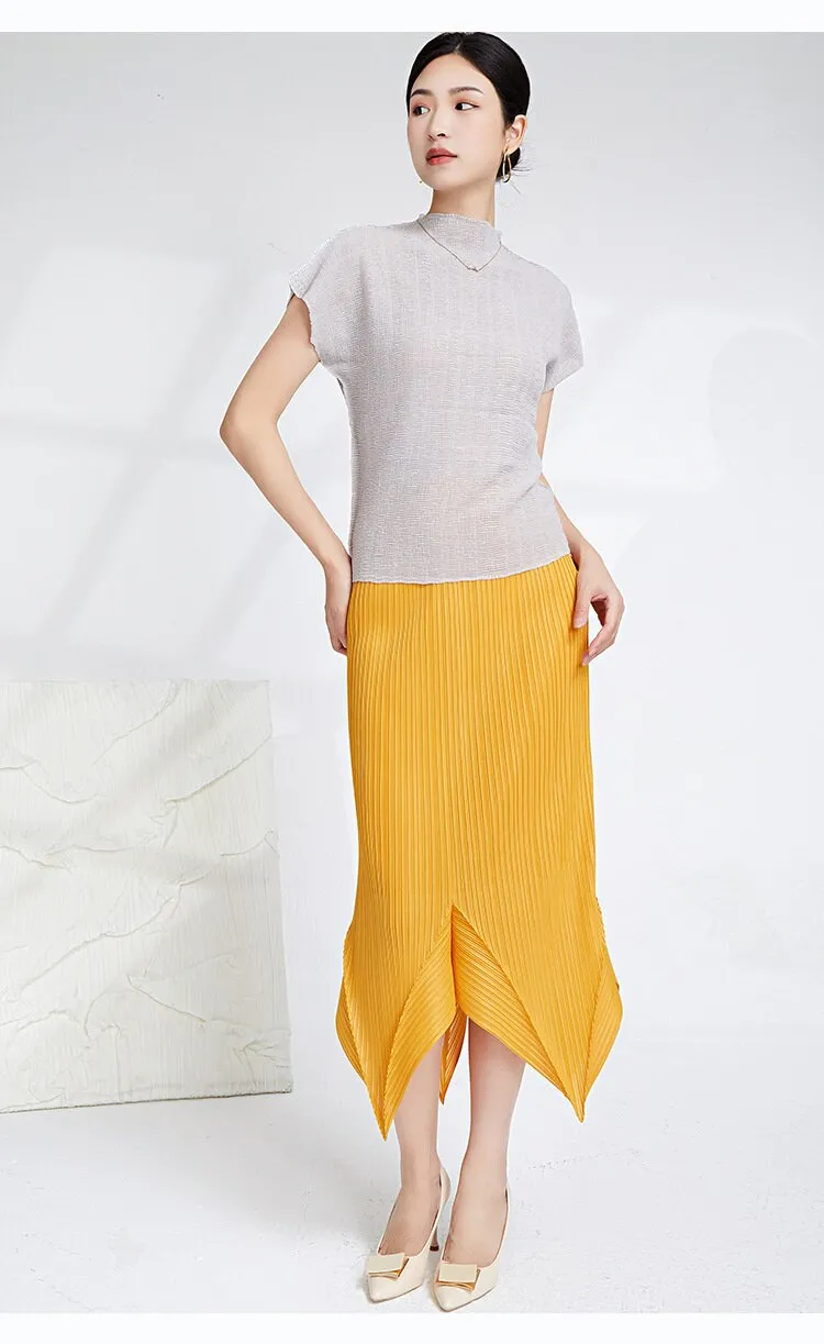 Miyake Pleated Irregular Hem Skirt