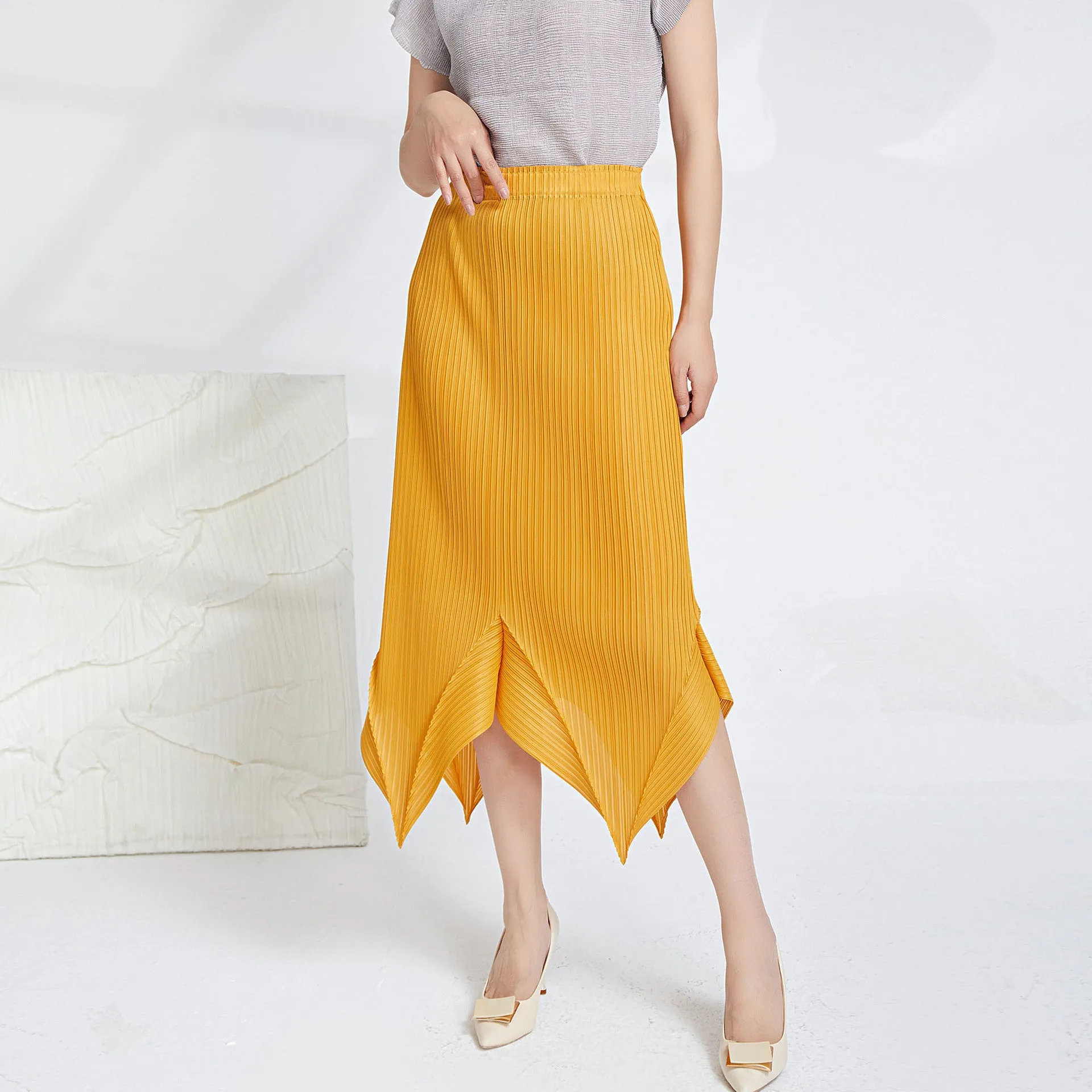 Miyake Pleated Irregular Hem Skirt