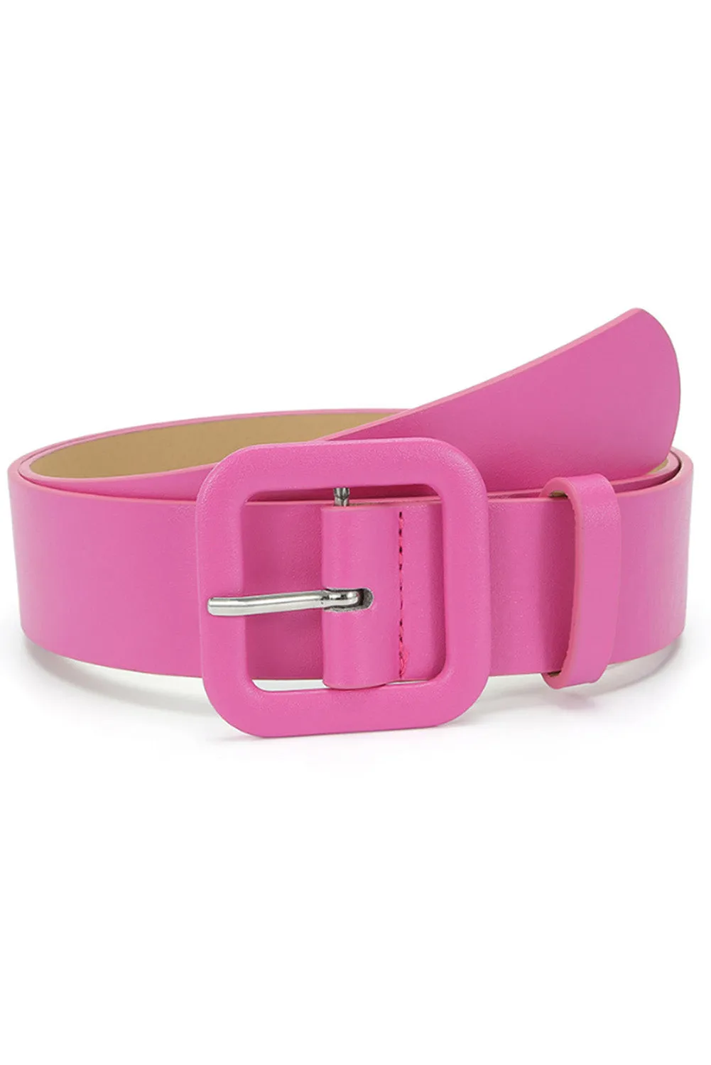 Pink Queen Square Buckle PU Leather Wide Waist Belt