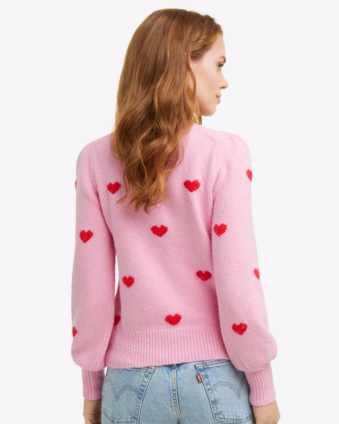 Puff Sleeve Heart Sweater in Pink