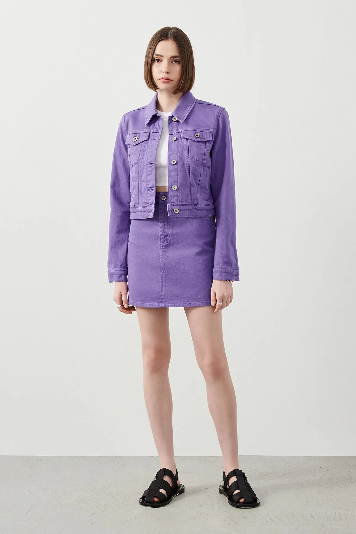 Ra Denim Purple Cropped Denim Jacket