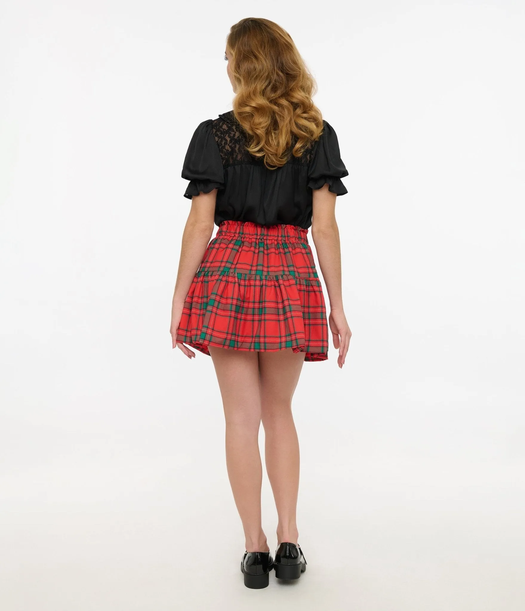 Red Plaid Bubble Mini Skirt