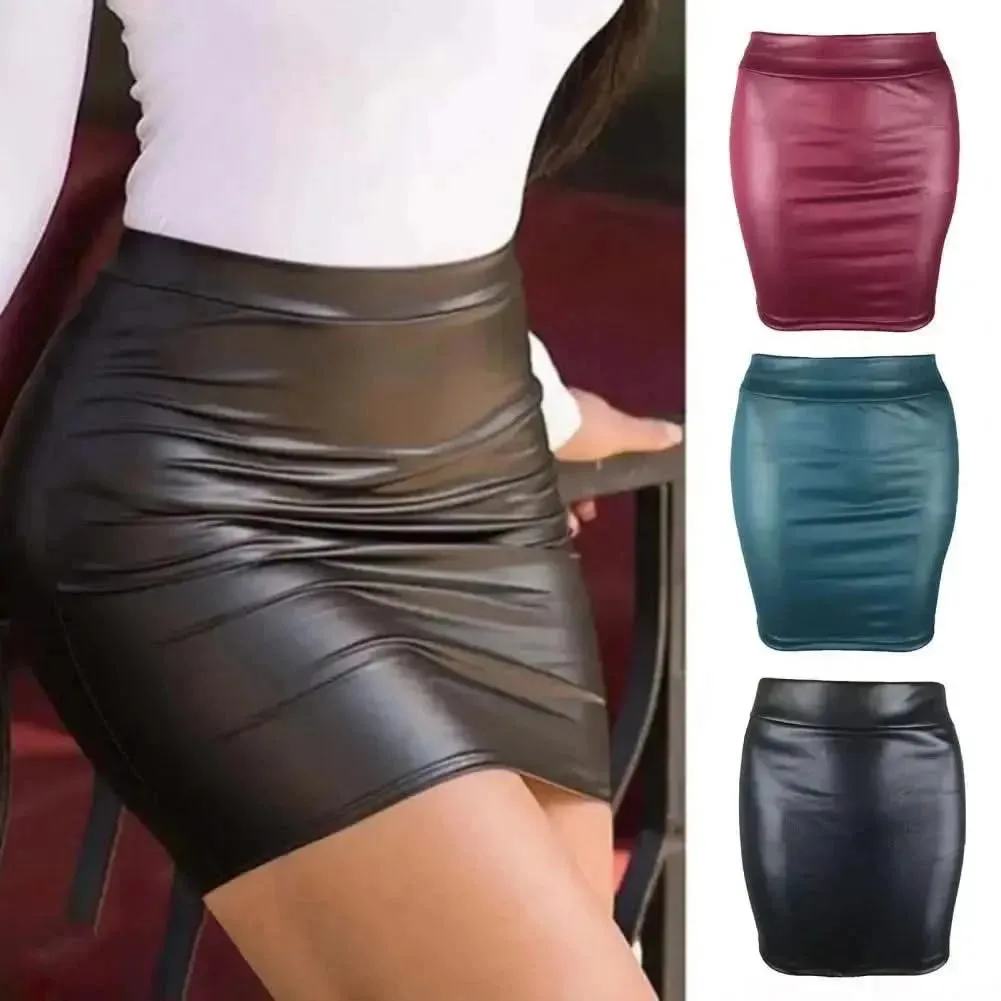 SANWOOD Women's Luxe Faux Leather High Waist Mini Skirt