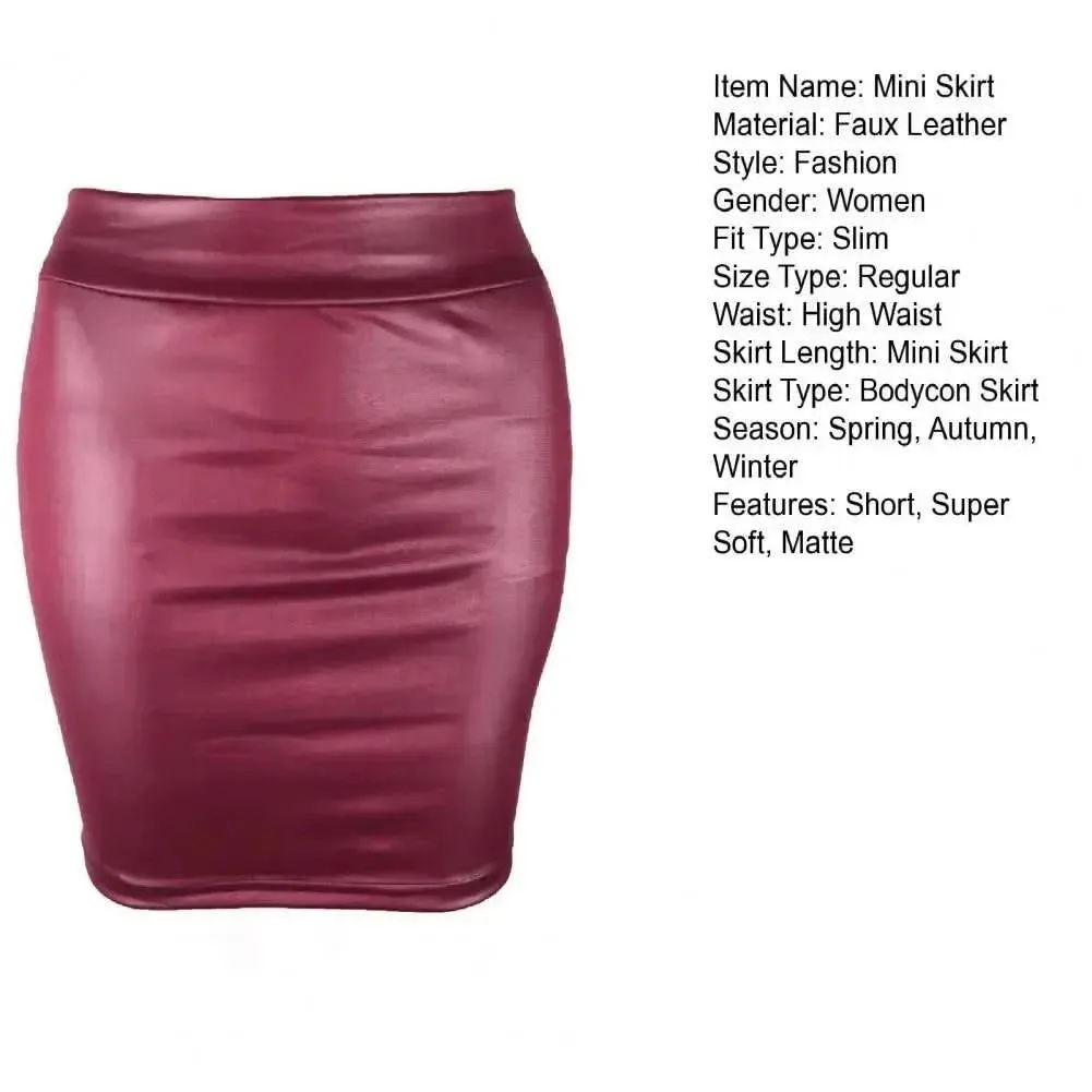 SANWOOD Women's Luxe Faux Leather High Waist Mini Skirt