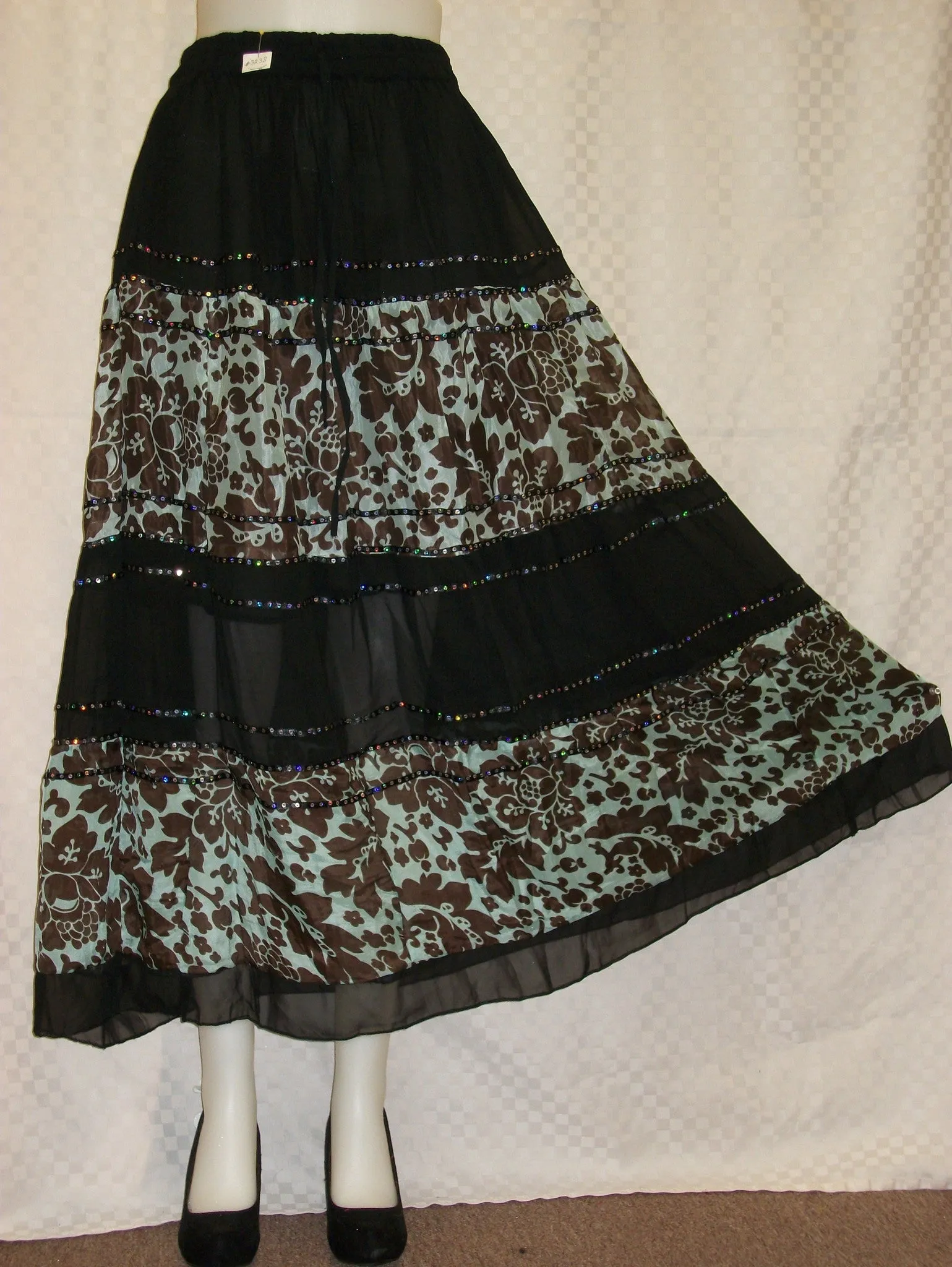 Skirt 3238 Brown Green Georgette Full Skirt Shieno