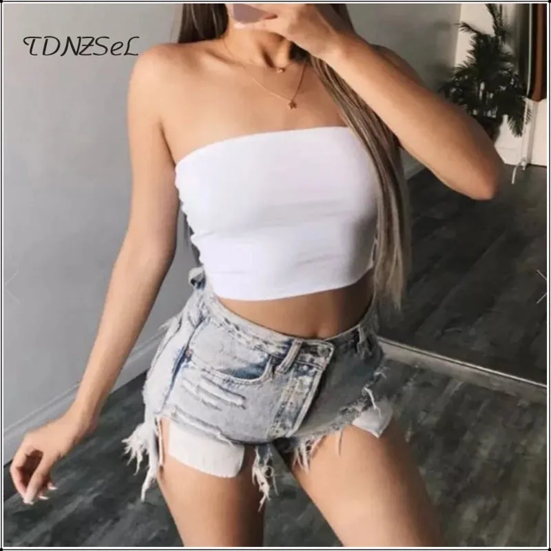 Strapless Black & White Tube Top – Stylish Plus Size Summer Crop Top