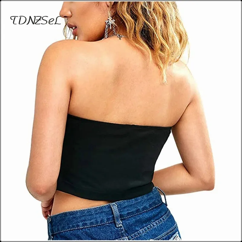 Strapless Black & White Tube Top – Stylish Plus Size Summer Crop Top