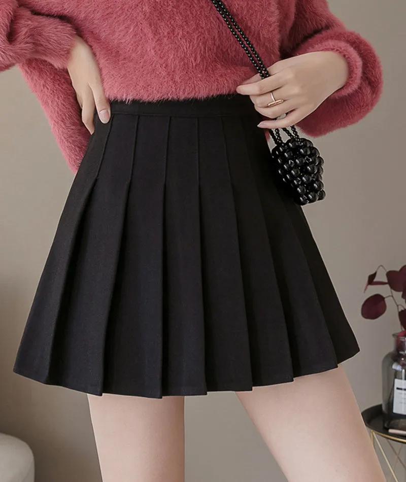 Stylish A line short skirt woolen cloth pleated skirt   S56