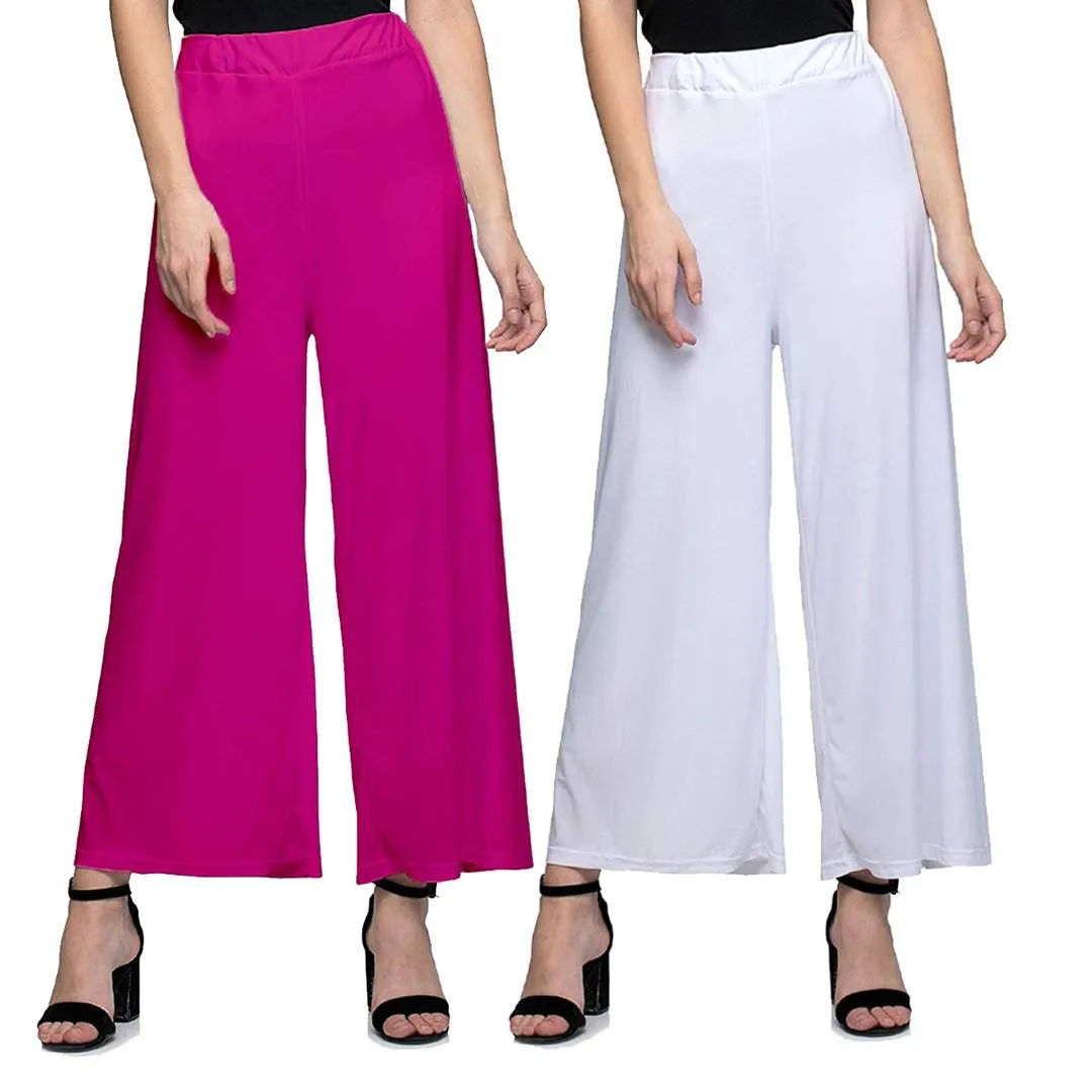 Stylish Women Palazzo Combo Pack Of 2 (White, Pink)