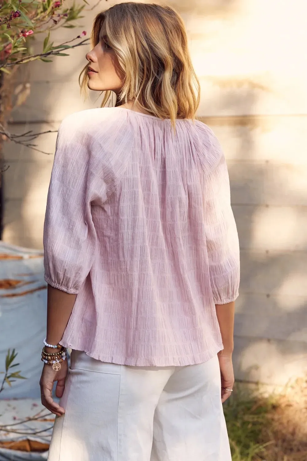 Textured Tie Neck Blouse