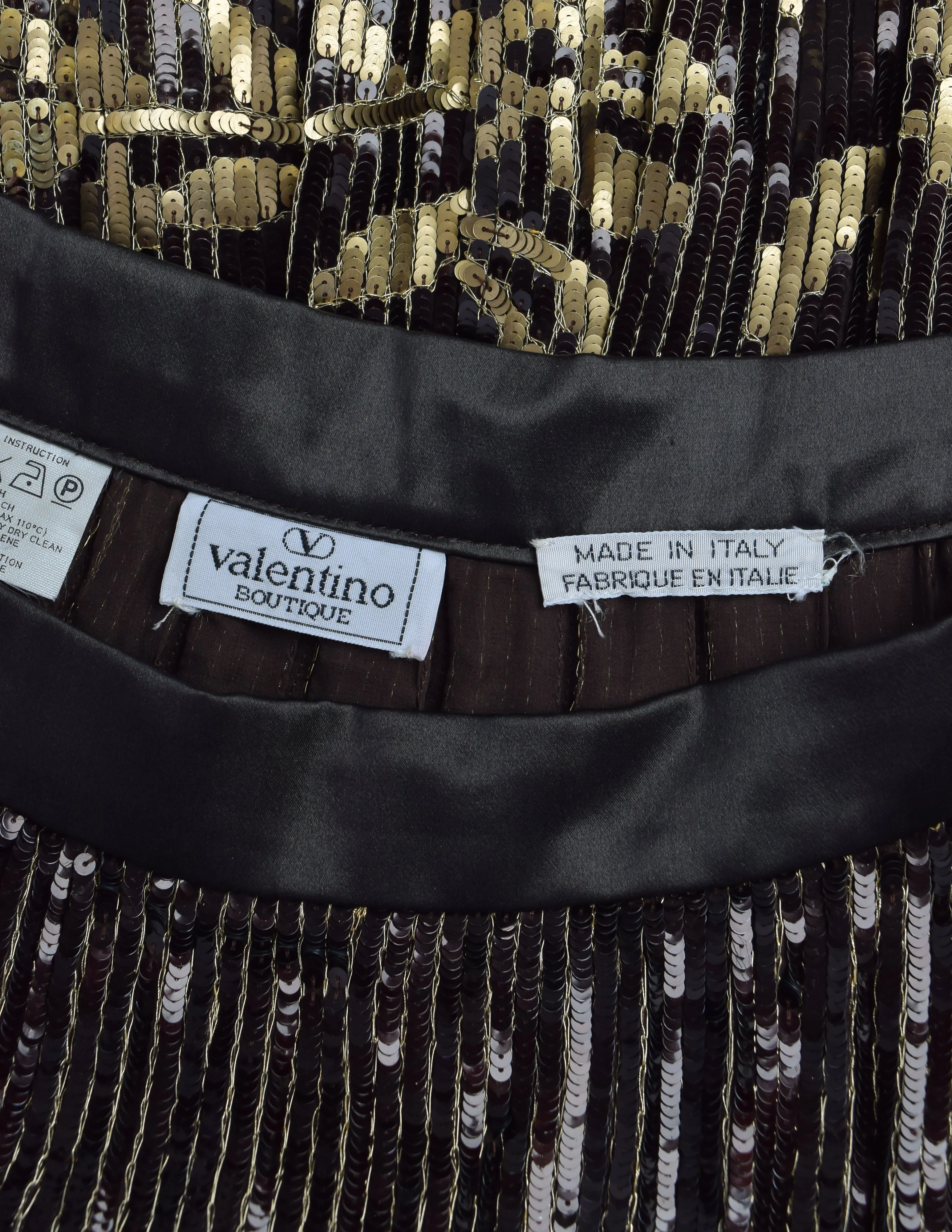 Valentino Vintage AW 1990 Brown Gold Floral Sequin Chiffon Pleated Skirt