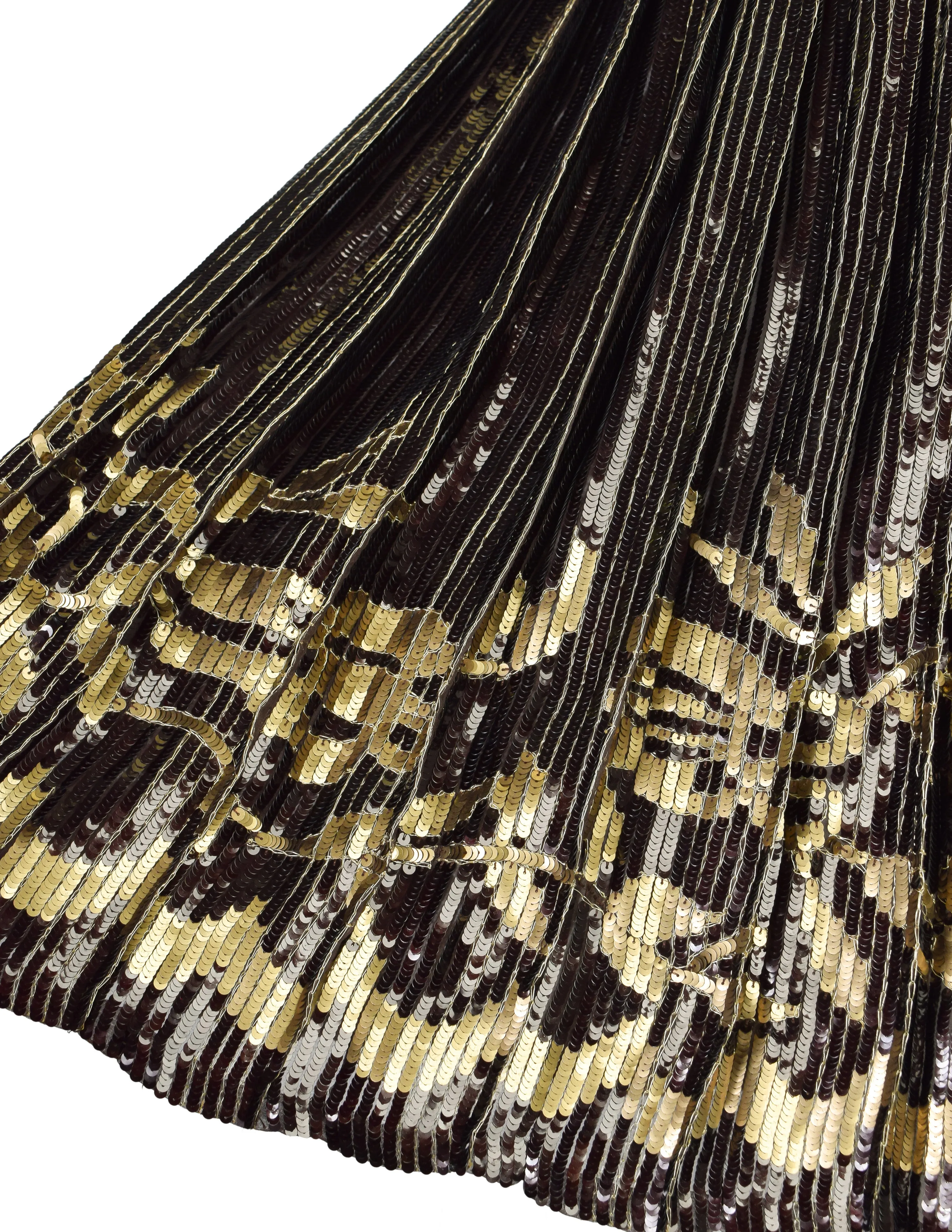 Valentino Vintage AW 1990 Brown Gold Floral Sequin Chiffon Pleated Skirt