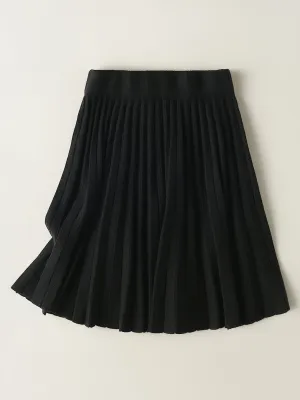 Women's Petite Solid Pleated Stylish Elastic High Waist Casual Every Day Skirts