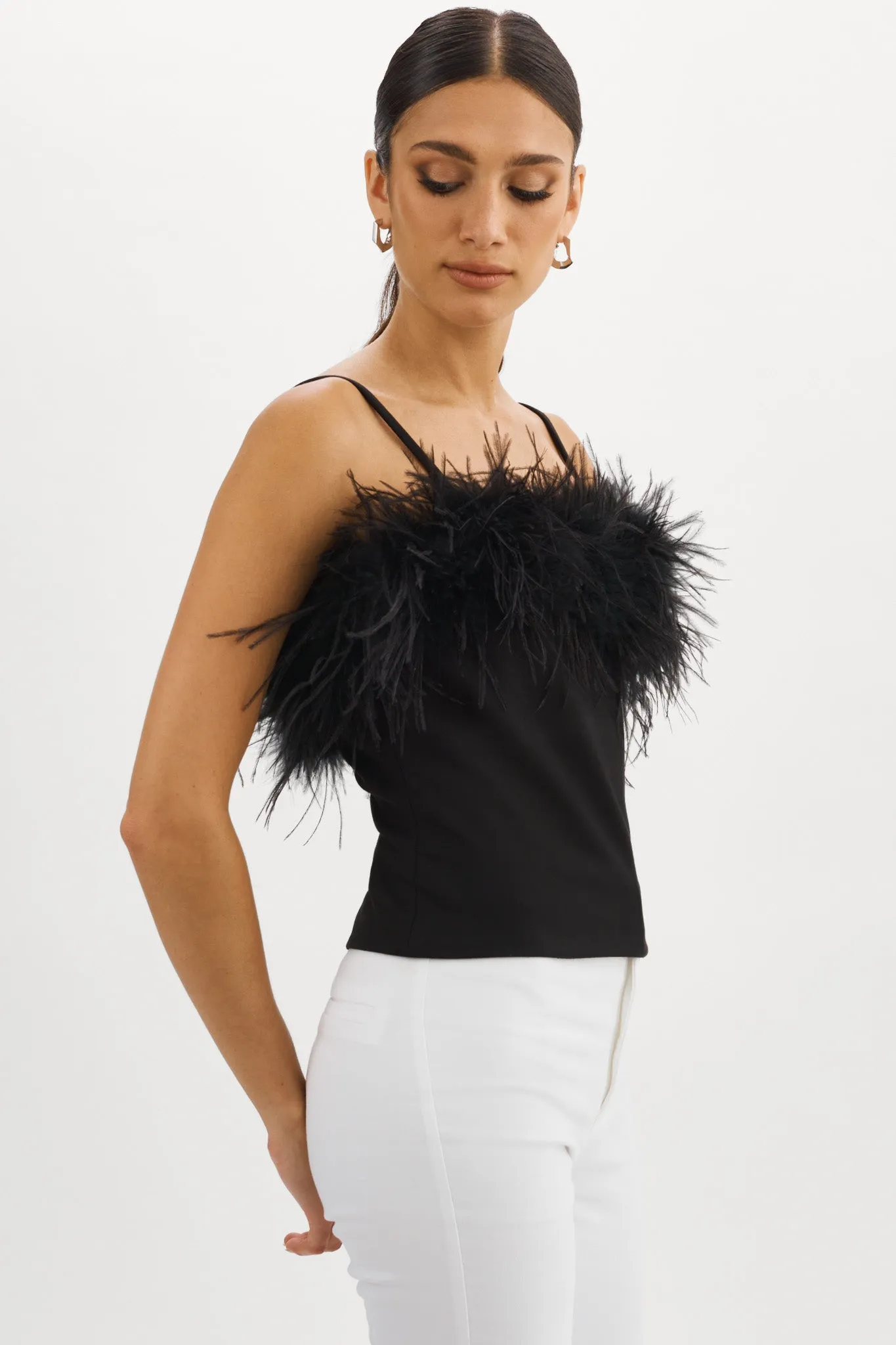 YARINA Feather Trimmed Top